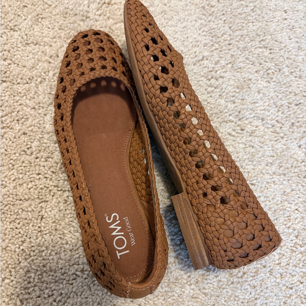 TOMS Tan Woven Slip-On Flats
